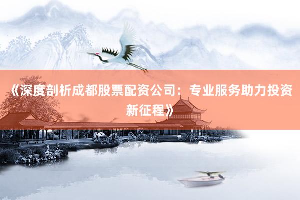 《深度剖析成都股票配资公司：专业服务助力投资新征程》