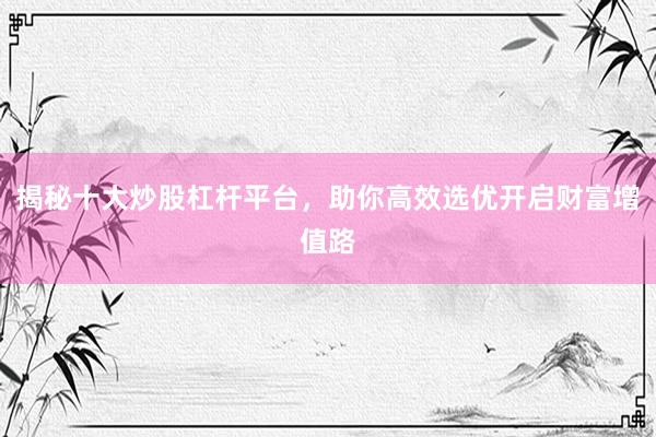 揭秘十大炒股杠杆平台,助你高效选优开启财富增值路
