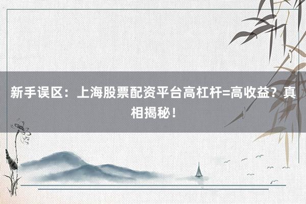 新手误区:上海股票配资平台高杠杆=高收益?真相揭秘!