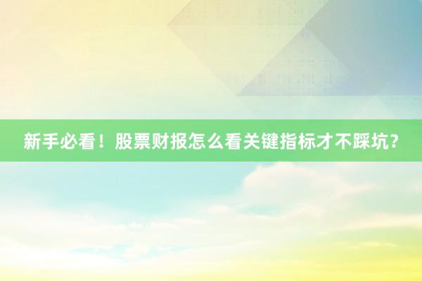 新手必看！股票财报怎么看关键指标才不踩坑？
