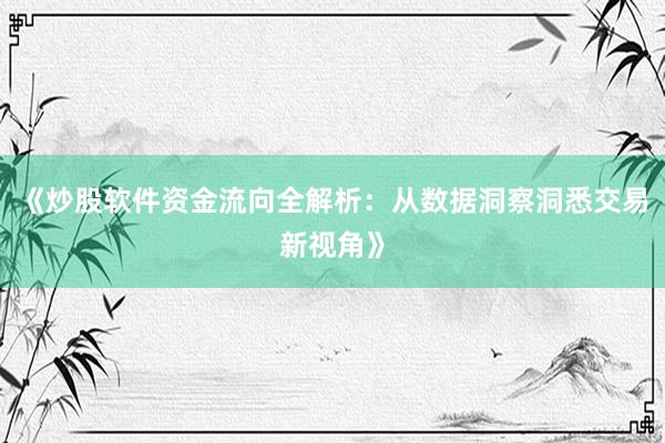 《炒股软件资金流向全解析：从数据洞察洞悉交易新视角》