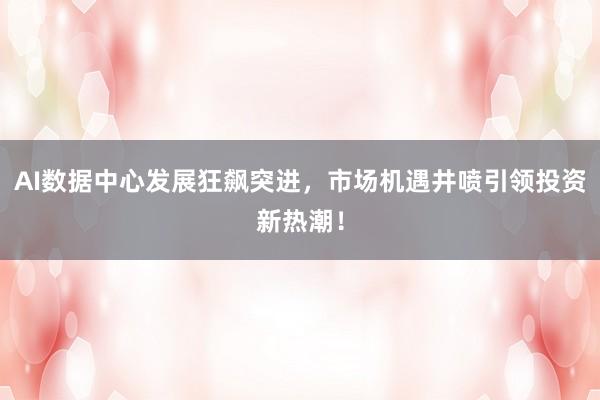 AI数据中心发展狂飙突进，市场机遇井喷引领投资新热潮！