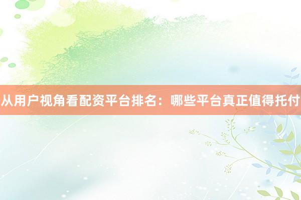 从用户视角看配资平台排名：哪些平台真正值得托付